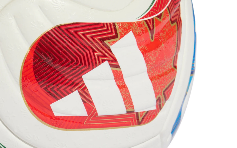 Close-up of the World Cup 2026 ball featuring the red Adidas logo