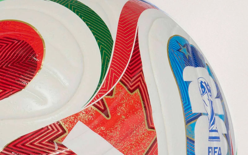 World Cup 2026 ball in green, red and blue representing Canada, Mexico and the USA