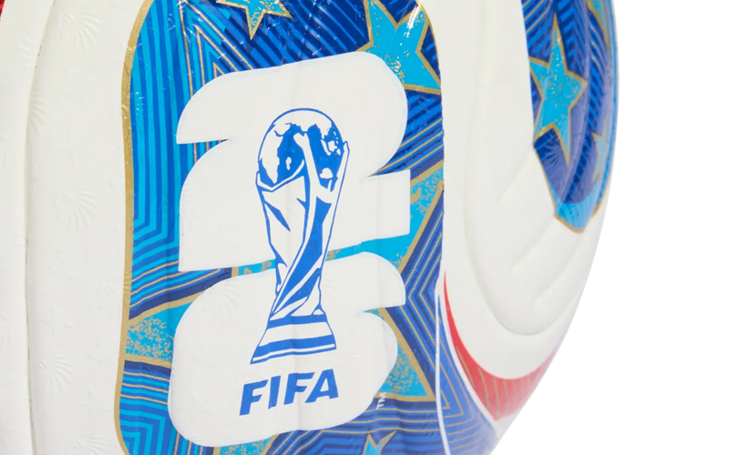 Blue panel on the World Cup 2026 ball with the official FIFA logo