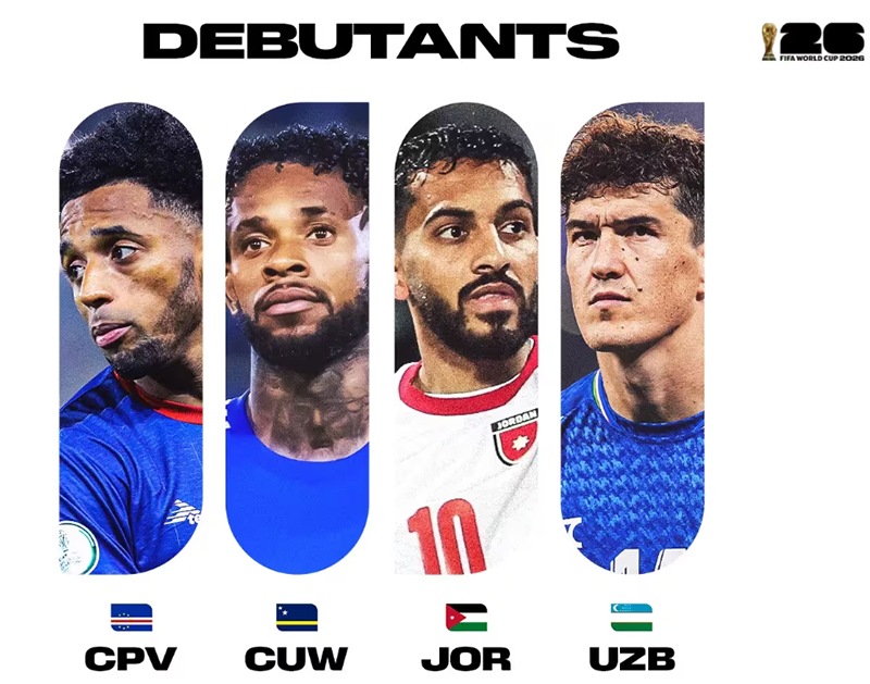 Image of players from the debuting countries: Uzbekistan, Jordan, Cape Verde and Curaçao