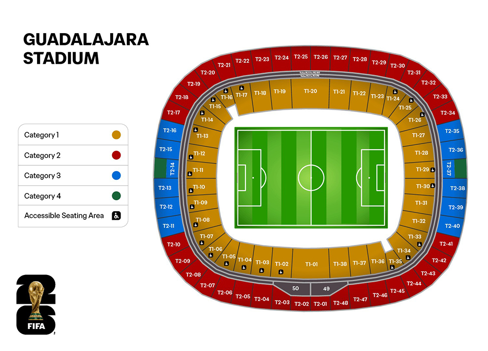 Stadium map of the stadium in Guadalajara